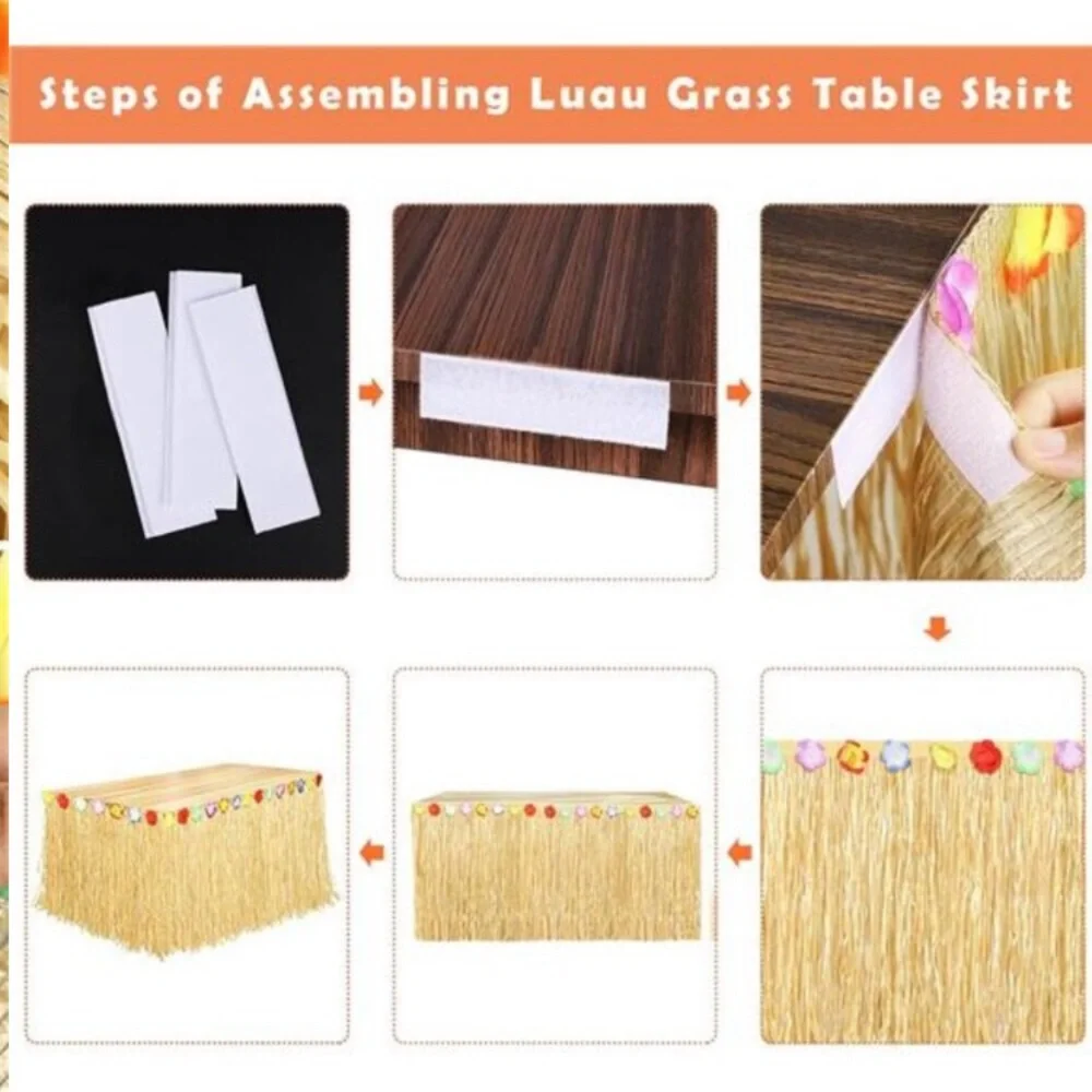 Table Skirt Natural 9 Feet x 29.5Inch Hawaiian Table Skirt for Tropical Hawaiian